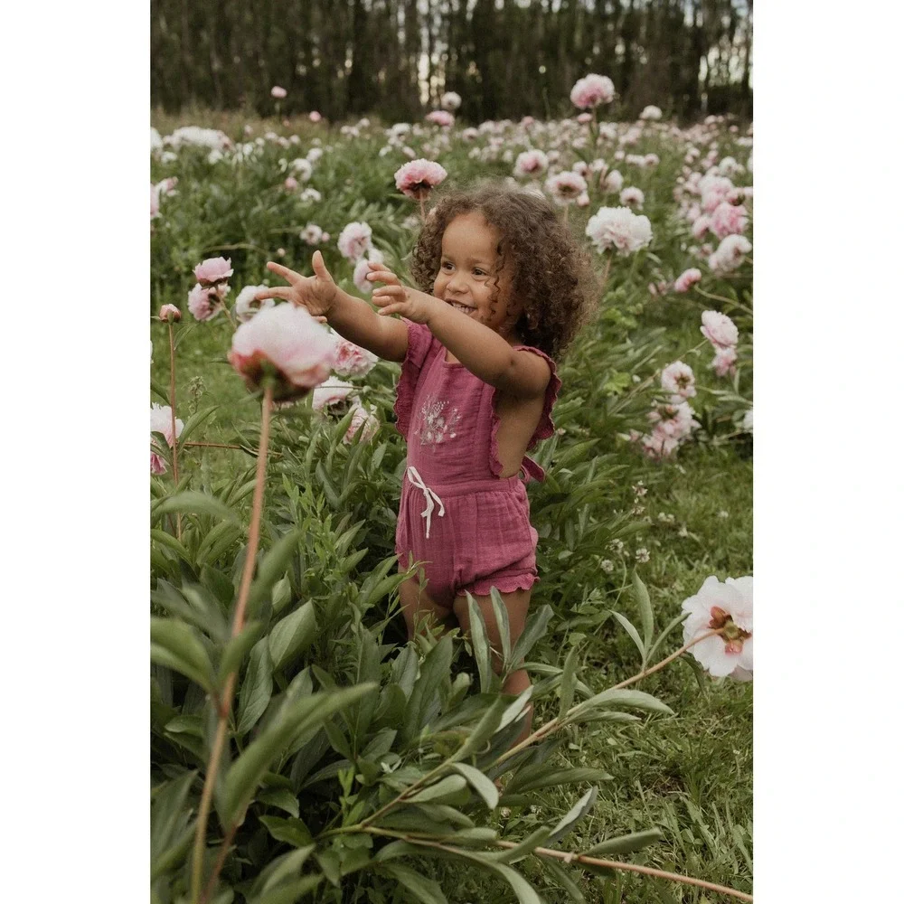 Jamie Kay Damson Embroidered Floral Organic Cotton Muslin Macy Playsuit Size 1Y